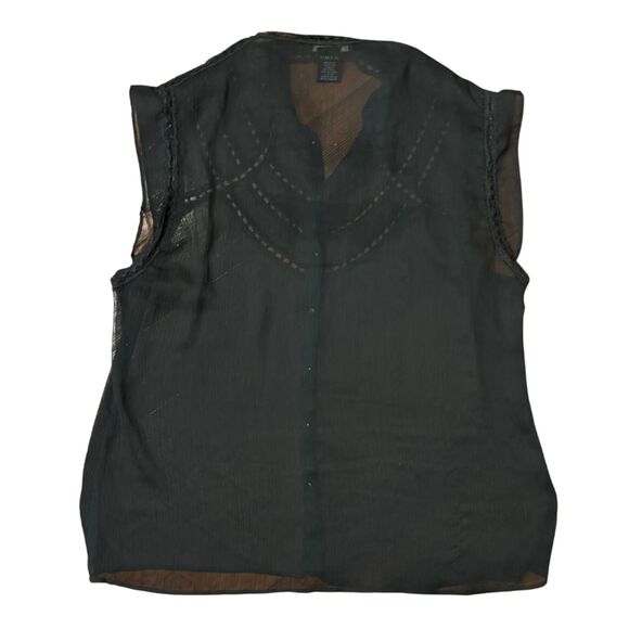 BCBG Max Azria Sheer Black Button Up Blouse Lace Trim Size XL - Picture 3 of 6